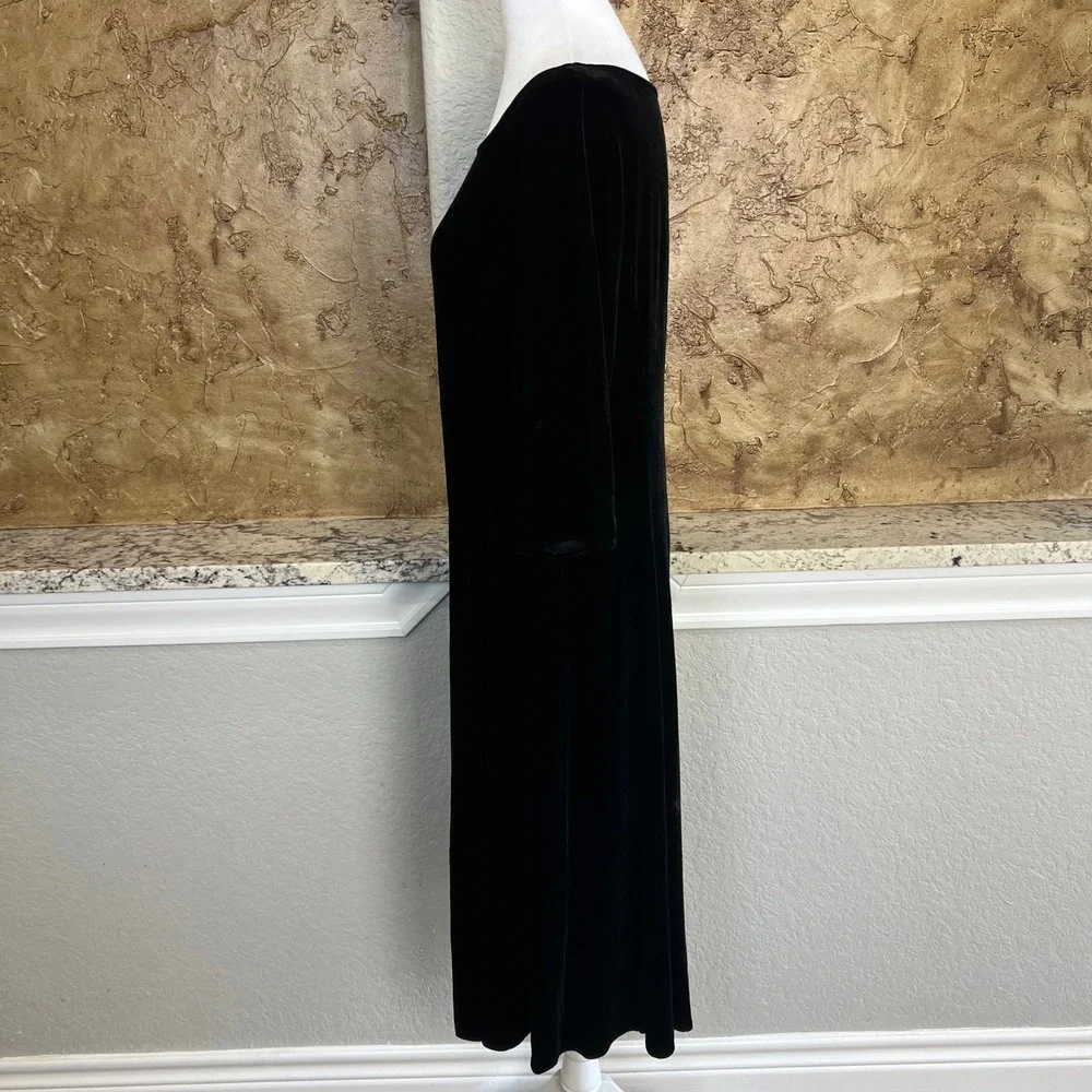 Eileen Fisher Velvet Midi Dress Women S Black Silk Blend 3/4 Sleeve Capsule‎